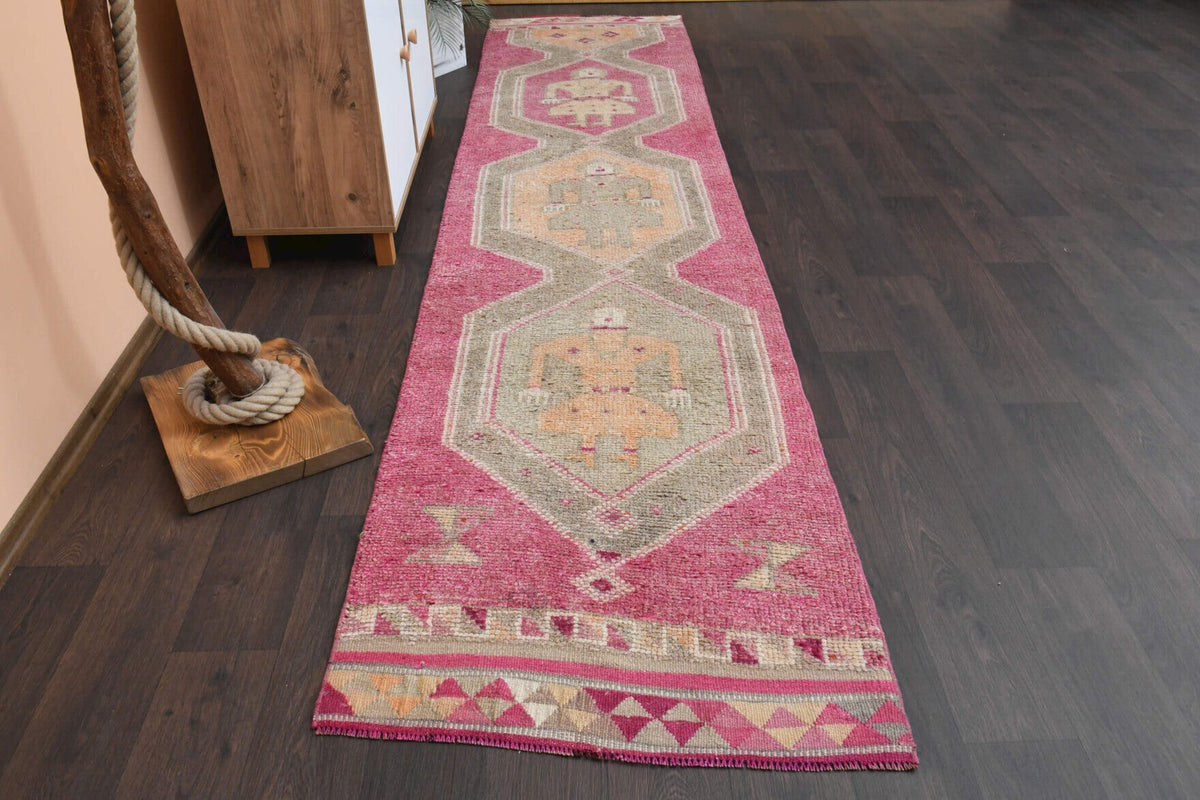 El yapımı vintage yolluk 86x368 cm oryantal desenli yün - detay görünümü