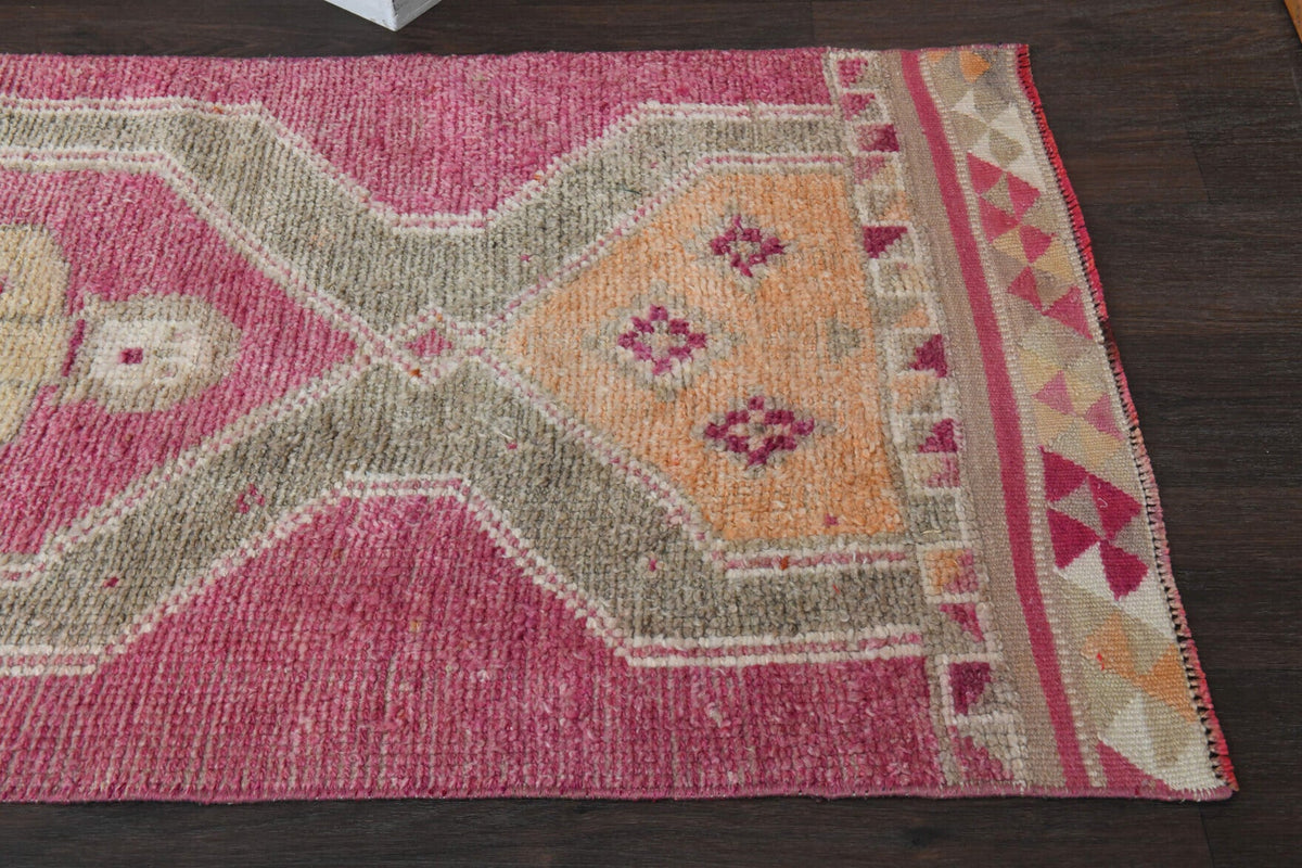 El yapımı vintage yolluk 86x368 cm oryantal desenli yün - üstten görünüm
