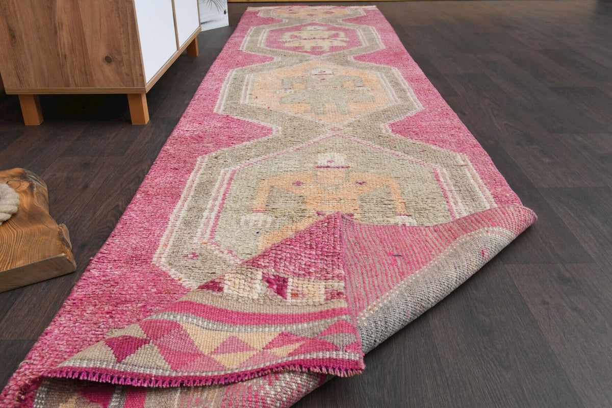 El yapımı vintage yolluk 86x368 cm oryantal desenli yün