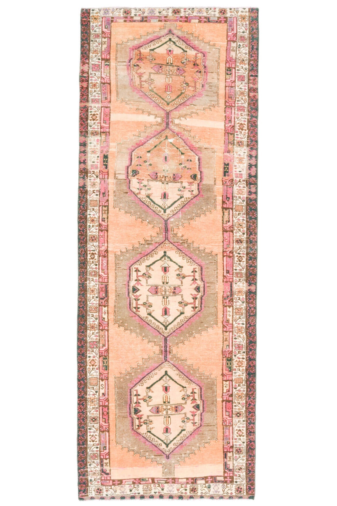 El yapımı vintage yolluk 112x318 cm oryantal desenli yün - detay görünümü