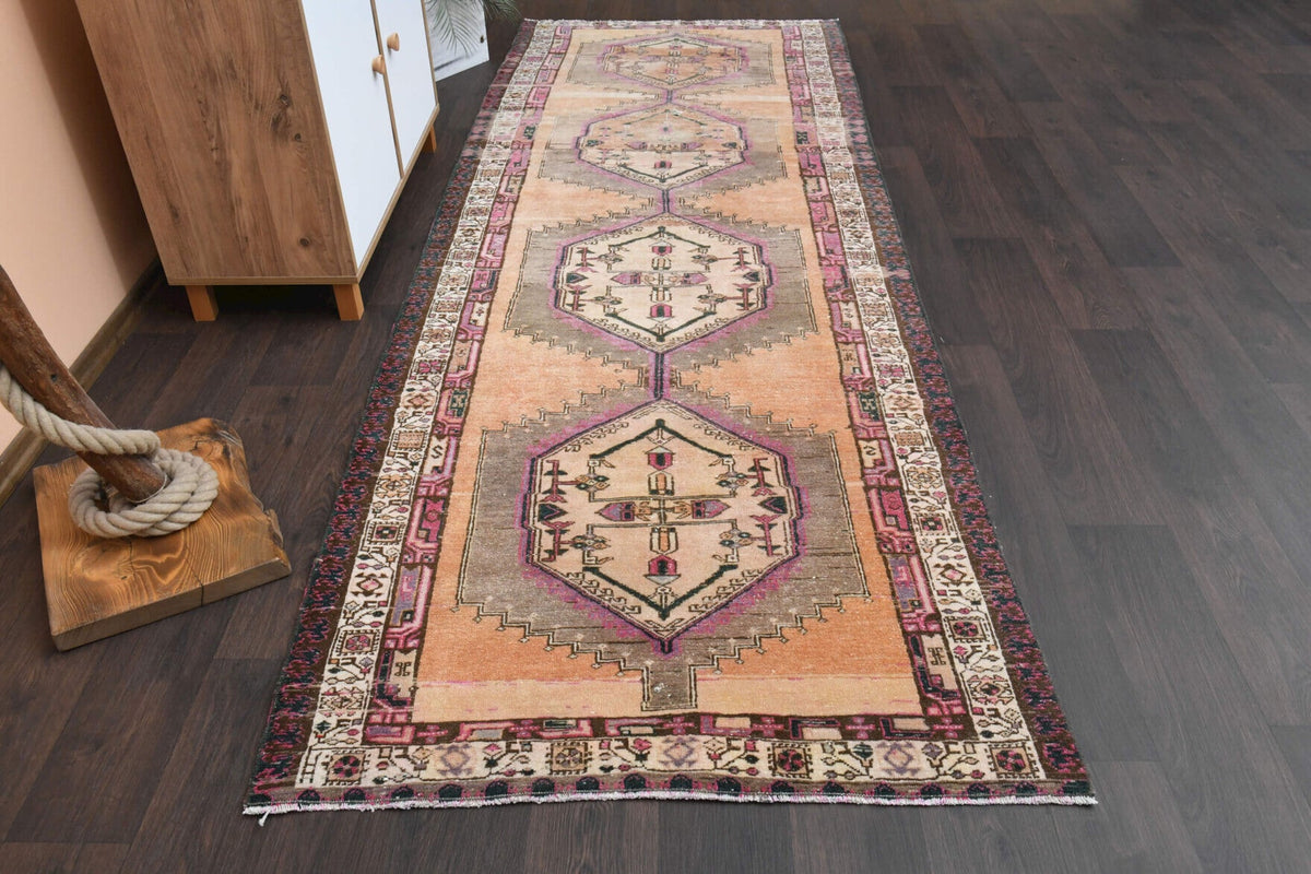 El yapımı vintage yolluk 112x318 cm oryantal desenli yün - detay görünümü