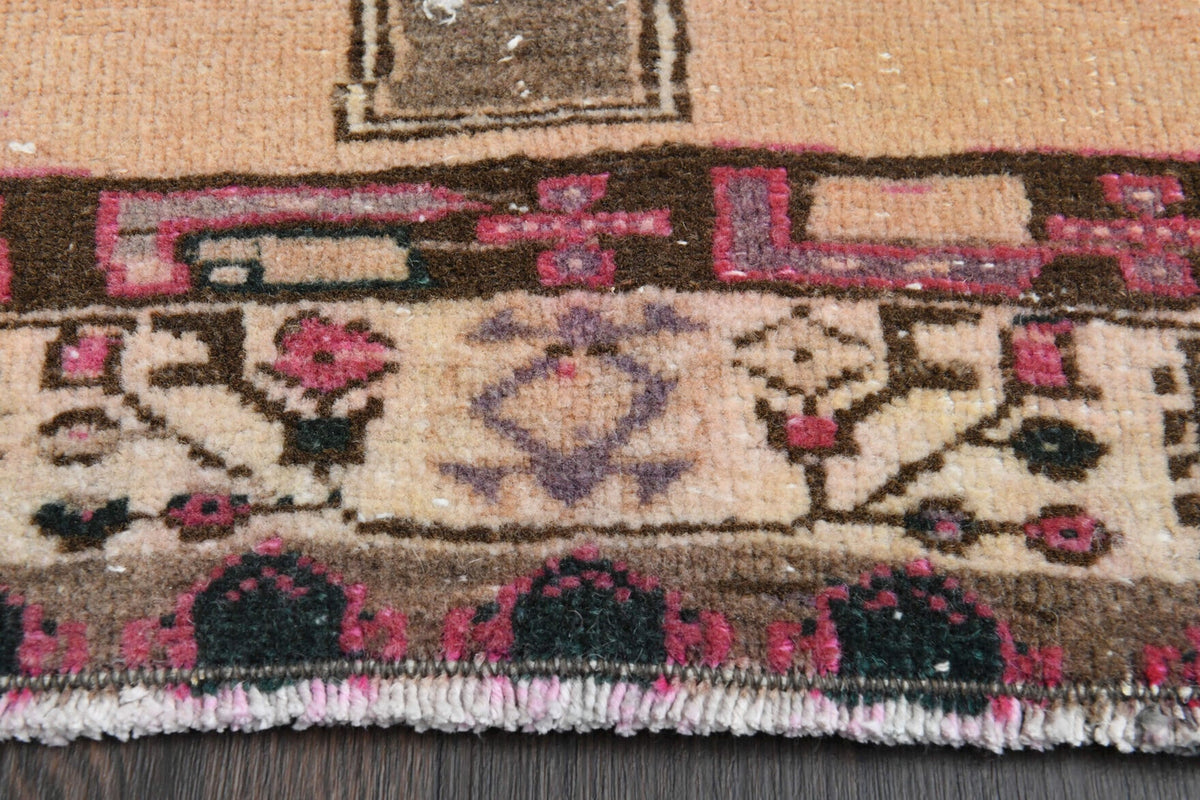 El yapımı vintage yolluk 112x318 cm oryantal desenli yün - yakın çekim doku detayı