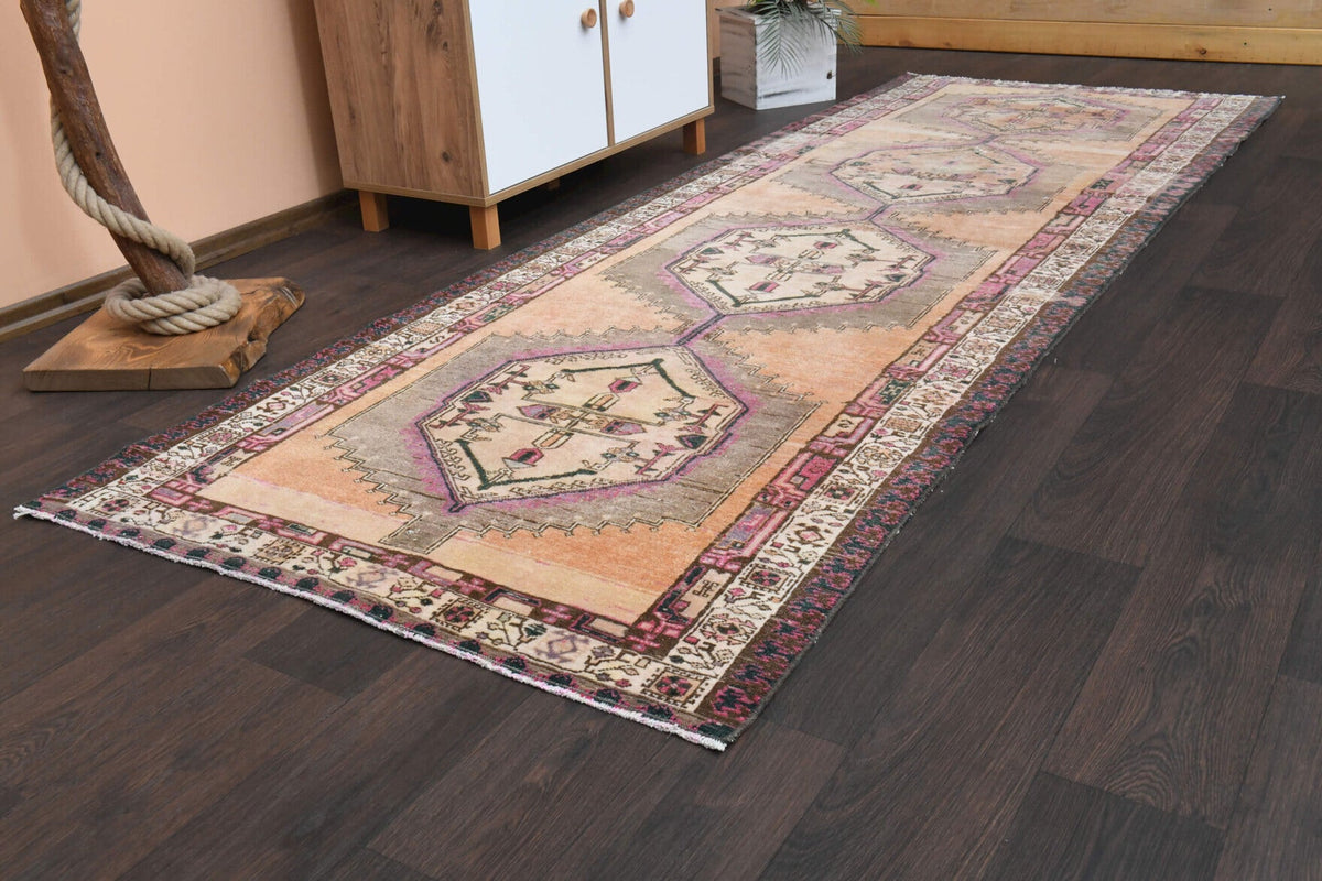 El yapımı vintage yolluk 112x318 cm oryantal desenli yün - kenar ve saçak detayı