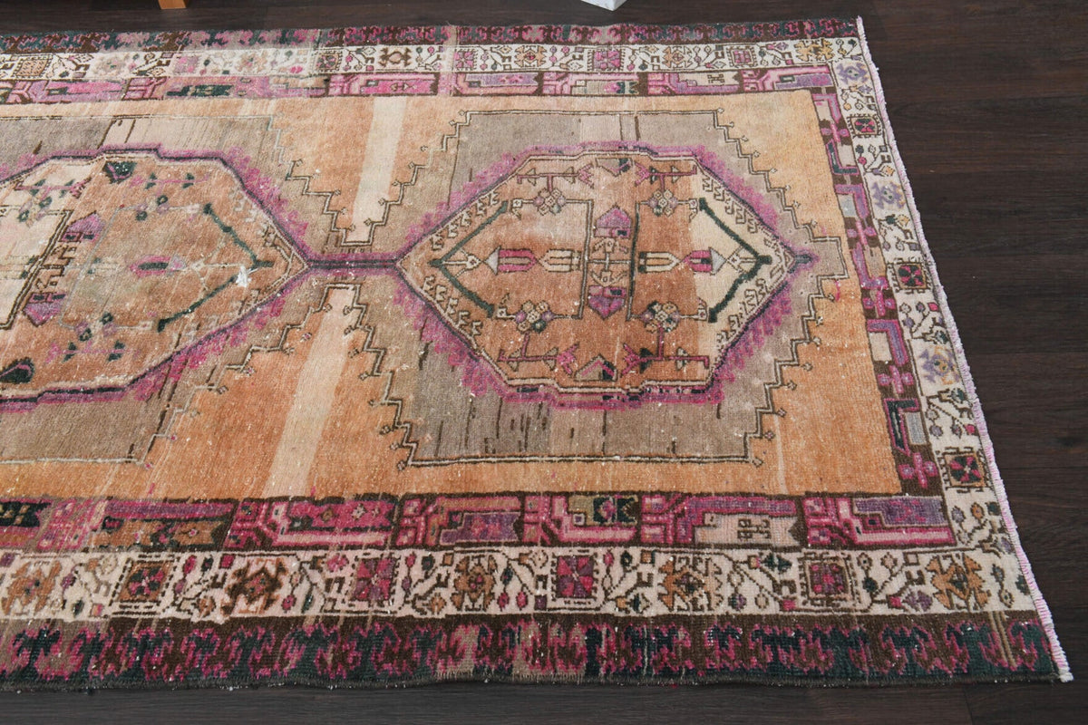 El yapımı vintage yolluk 112x318 cm oryantal desenli yün - üstten görünüm