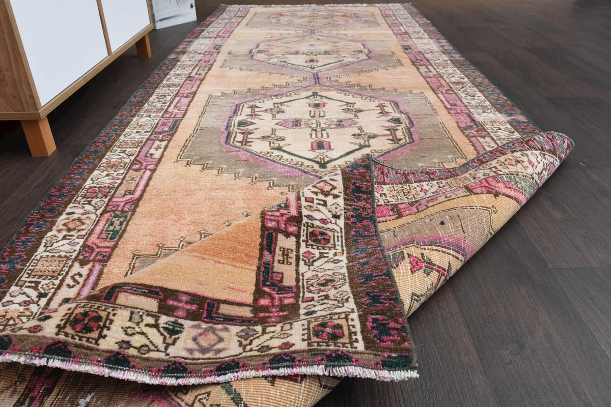 El yapımı vintage yolluk 112x318 cm oryantal desenli yün