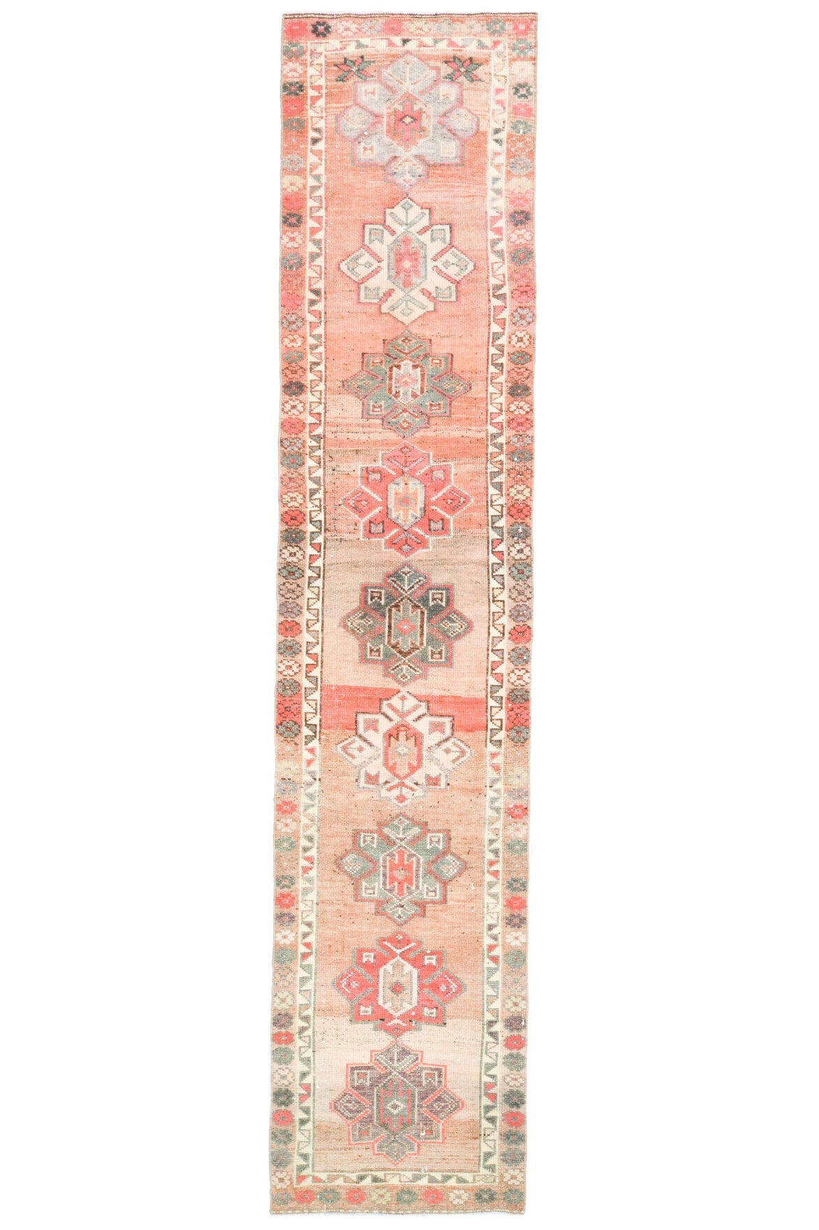 El yapımı vintage yolluk 79x371 cm oryantal desenli yün - detay görünümü