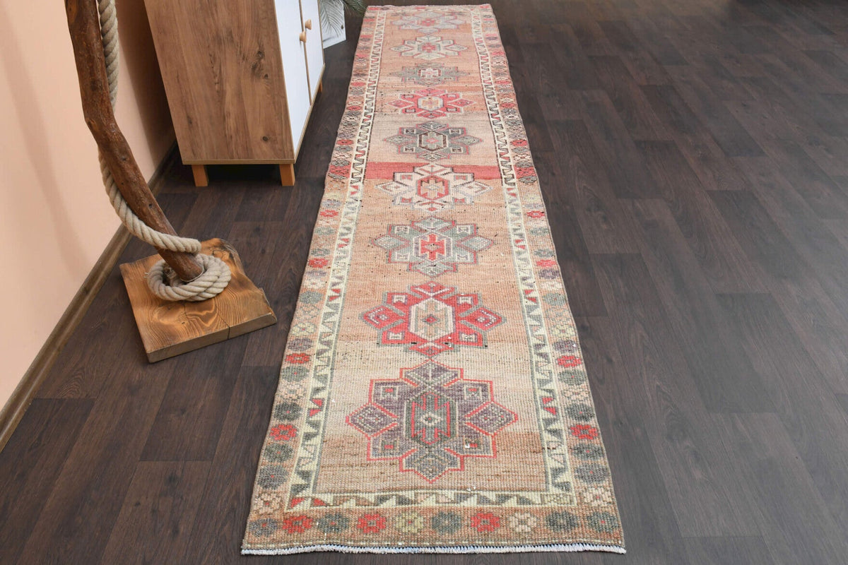 El yapımı vintage yolluk 79x371 cm oryantal desenli yün - detay görünümü