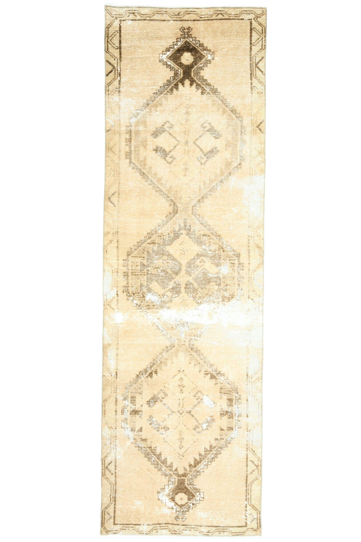 El yapımı vintage yolluk 91x295 cm oryantal desenli yün - detay görünümü