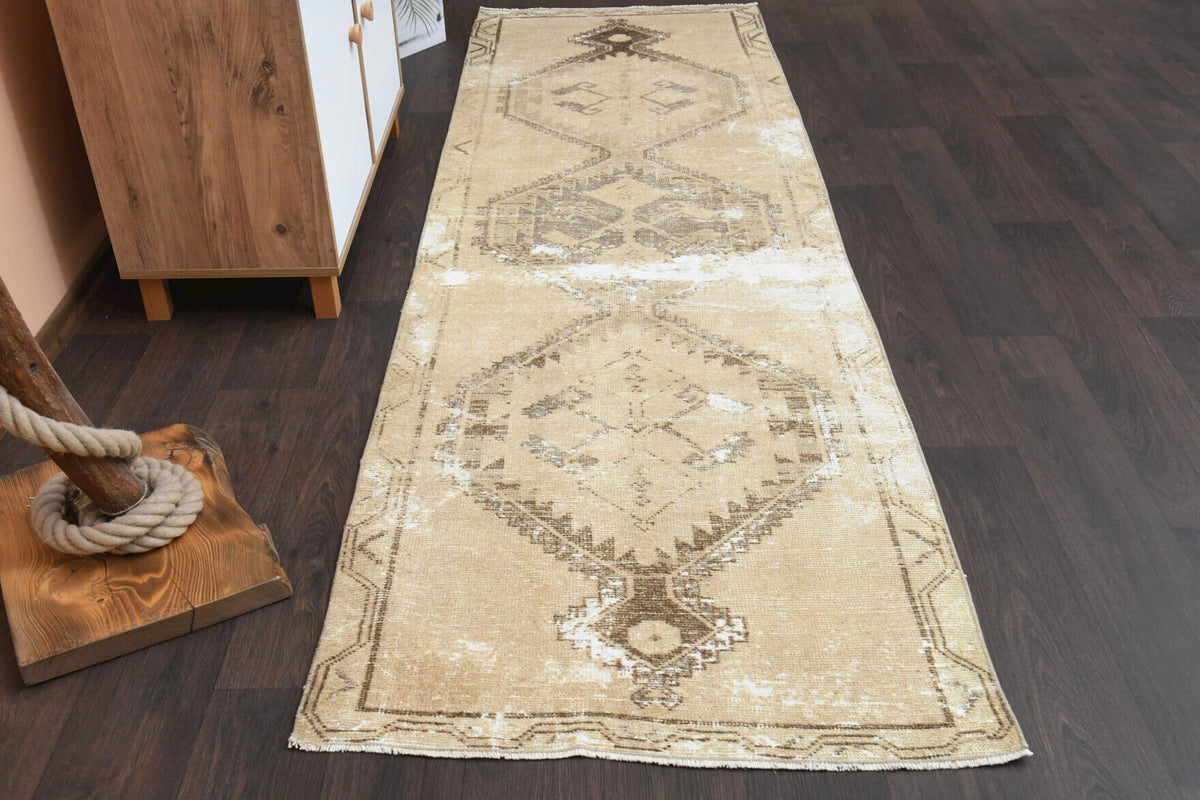 El yapımı vintage yolluk 91x295 cm oryantal desenli yün - detay görünümü