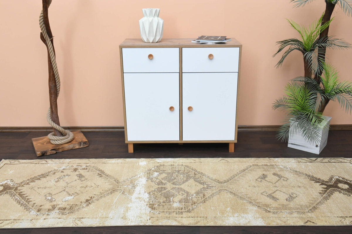 El yapımı vintage yolluk 91x295 cm oryantal desenli yün - mekan görünümü
