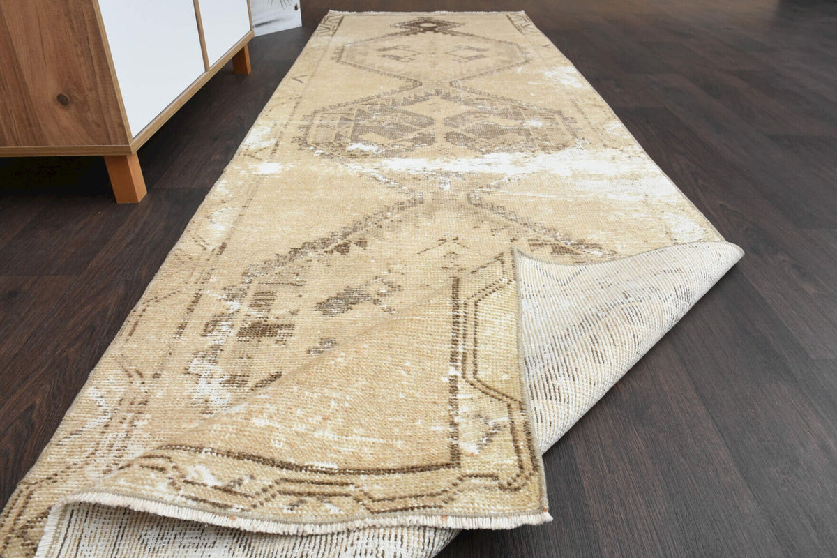 El yapımı vintage yolluk 91x295 cm oryantal desenli yün