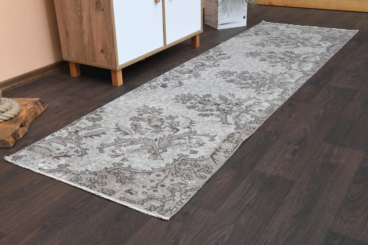 El yapımı vintage yolluk 76x262 cm oryantal desenli yün - kenar ve saçak detayı