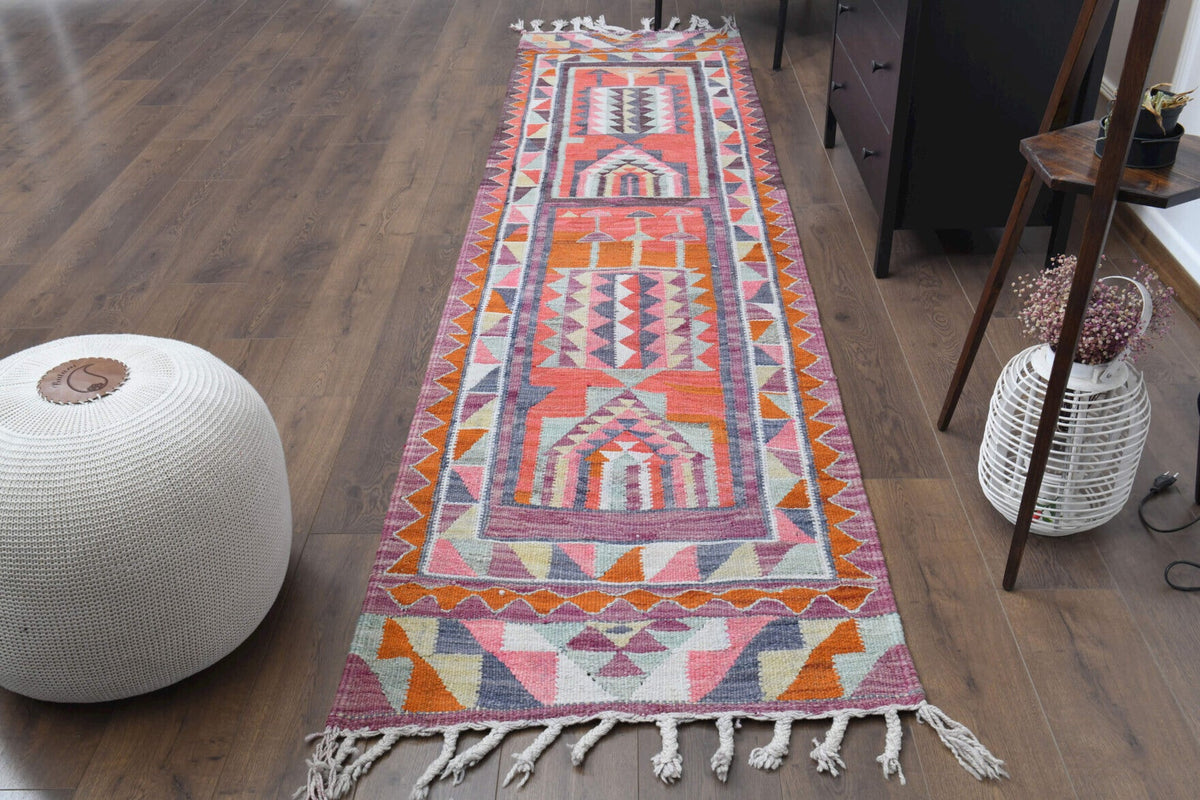 El yapımı vintage yolluk 86x345 cm oryantal desenli yün - detay görünümü