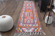 El yapımı vintage yolluk 86x345 cm oryantal desenli yün - detay görünümü