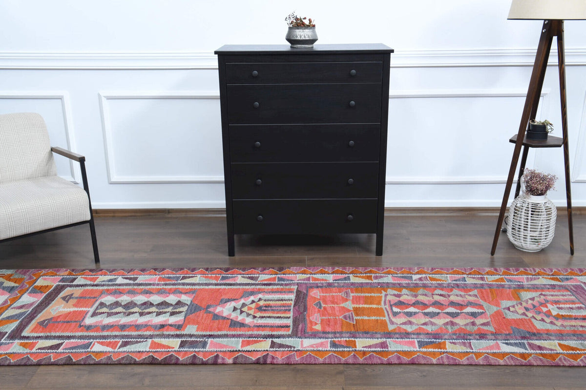 El yapımı vintage yolluk 86x345 cm oryantal desenli yün - desen detayı