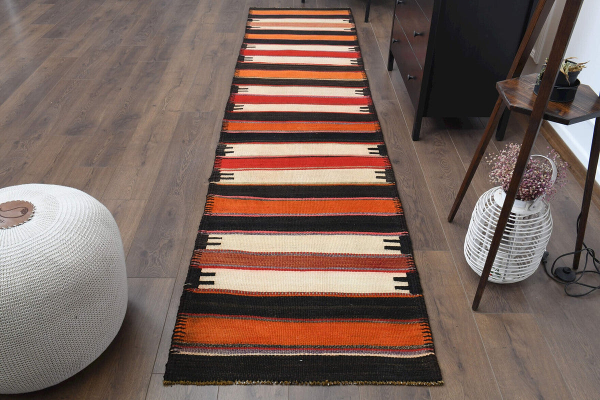 El yapımı vintage yolluk 79x338 cm oryantal desenli yün - detay görünümü