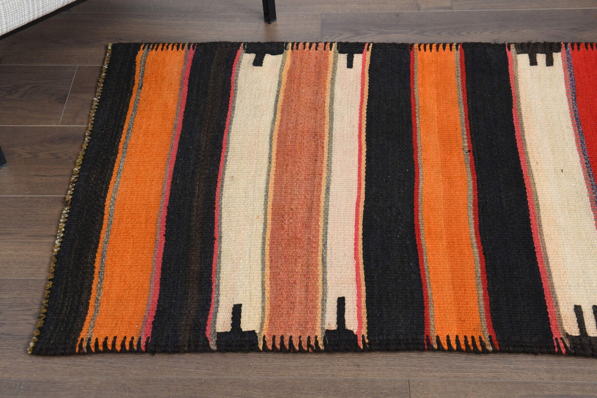 El yapımı vintage yolluk 79x338 cm oryantal desenli yün - üstten görünüm