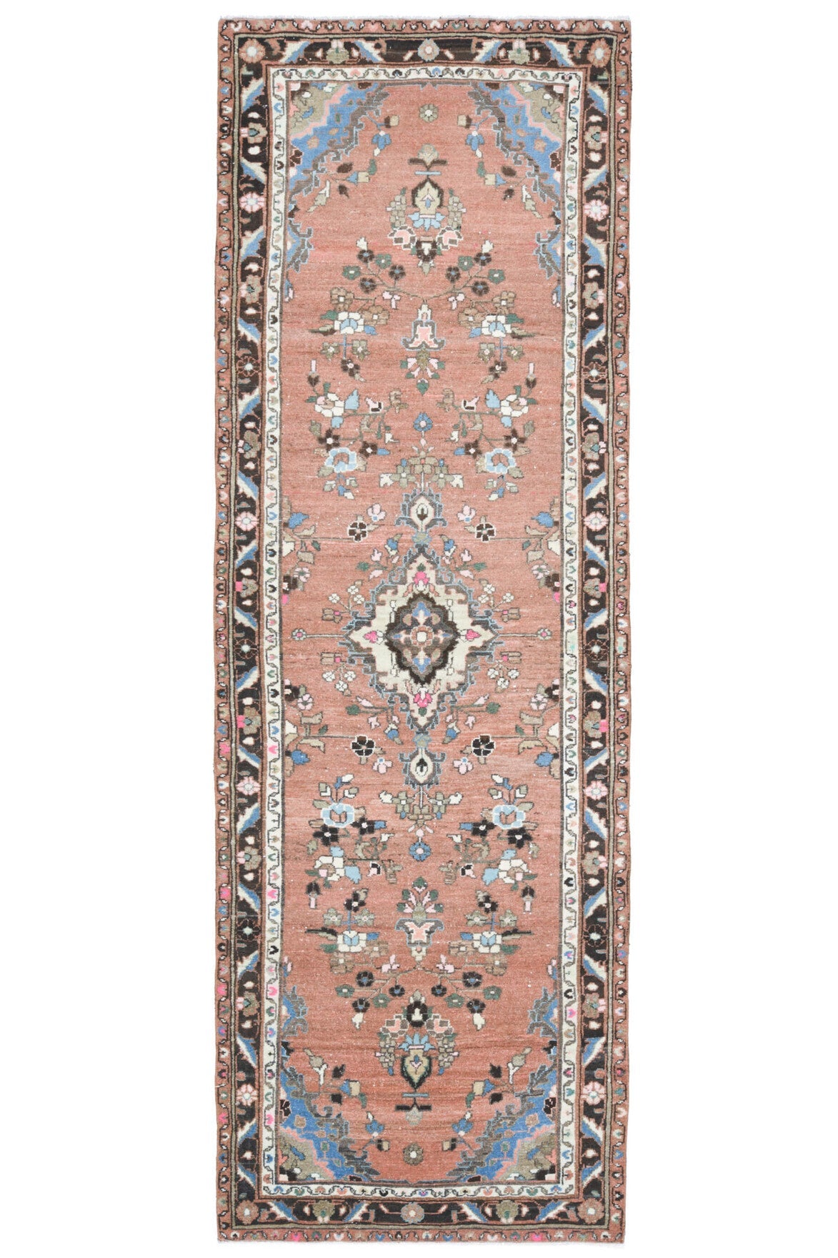 El yapımı vintage yolluk 104x310 cm oryantal desenli yün