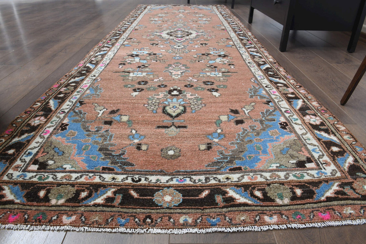 El yapımı vintage yolluk 104x310 cm oryantal desenli yün - yakın çekim doku detayı