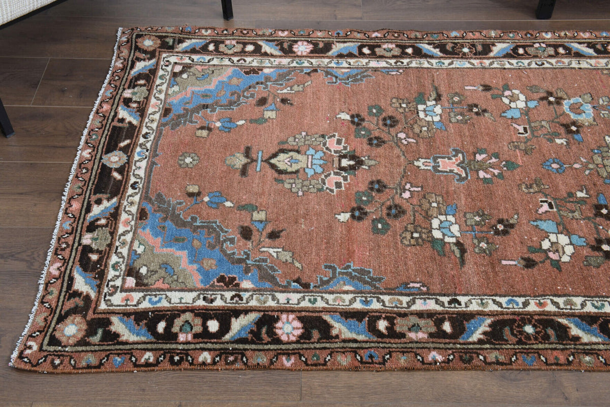 El yapımı vintage yolluk 104x310 cm oryantal desenli yün - üstten görünüm