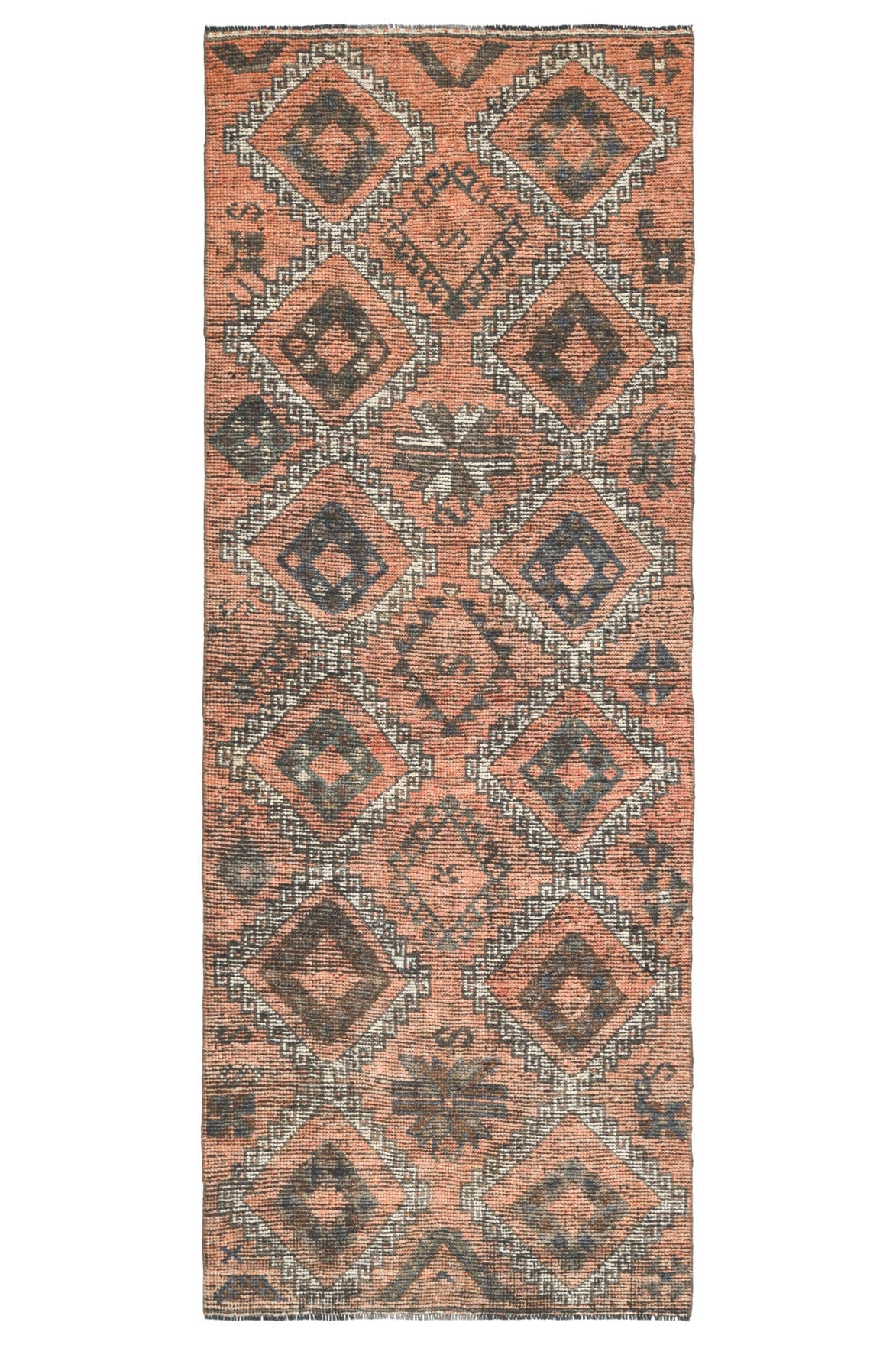 El yapımı vintage yolluk 107x290 cm oryantal desenli yün