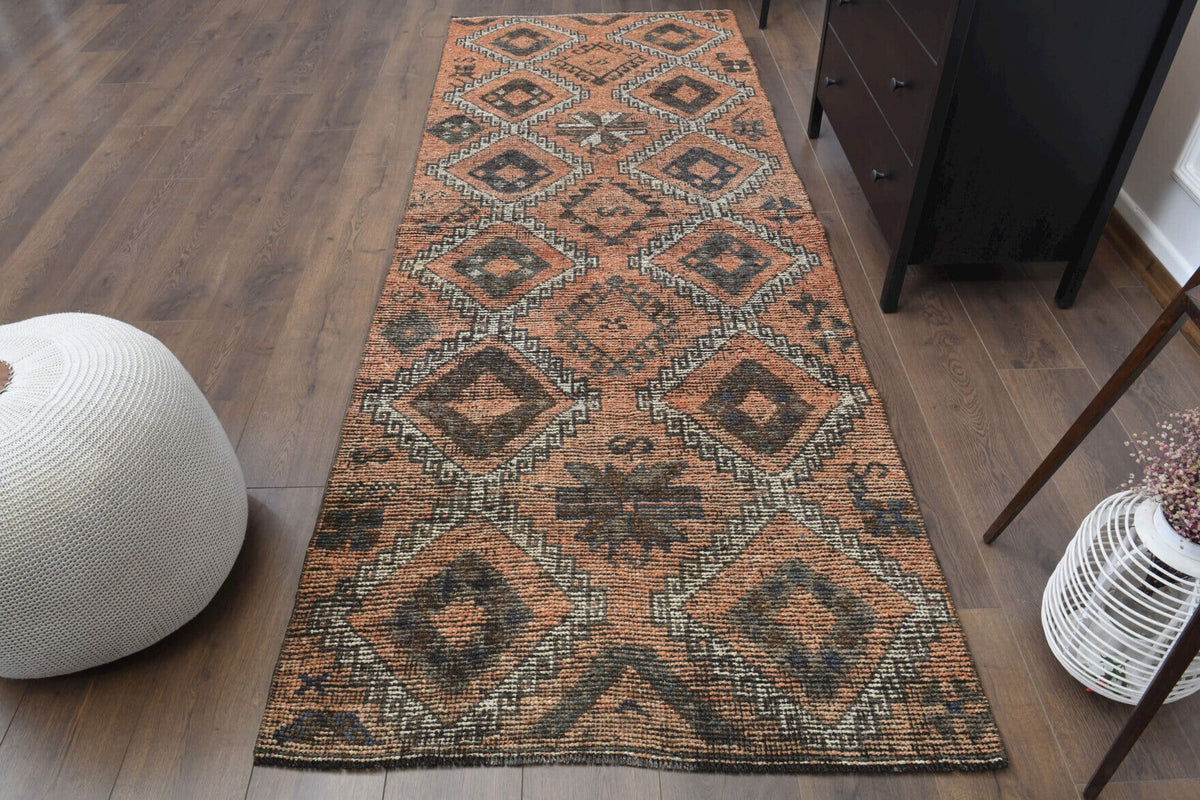 El yapımı vintage yolluk 107x290 cm oryantal desenli yün - detay görünümü