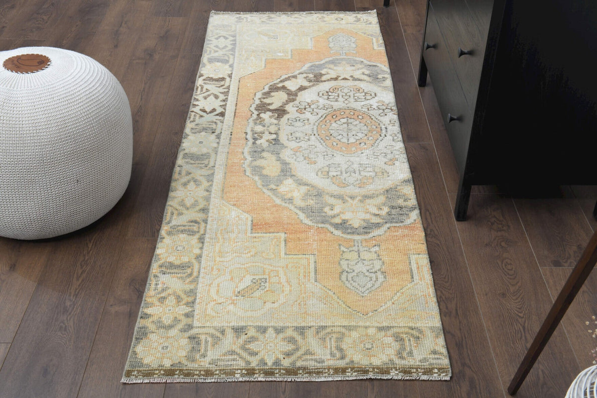 El yapımı vintage yolluk 76x213 cm oryantal desenli yün - detay görünümü