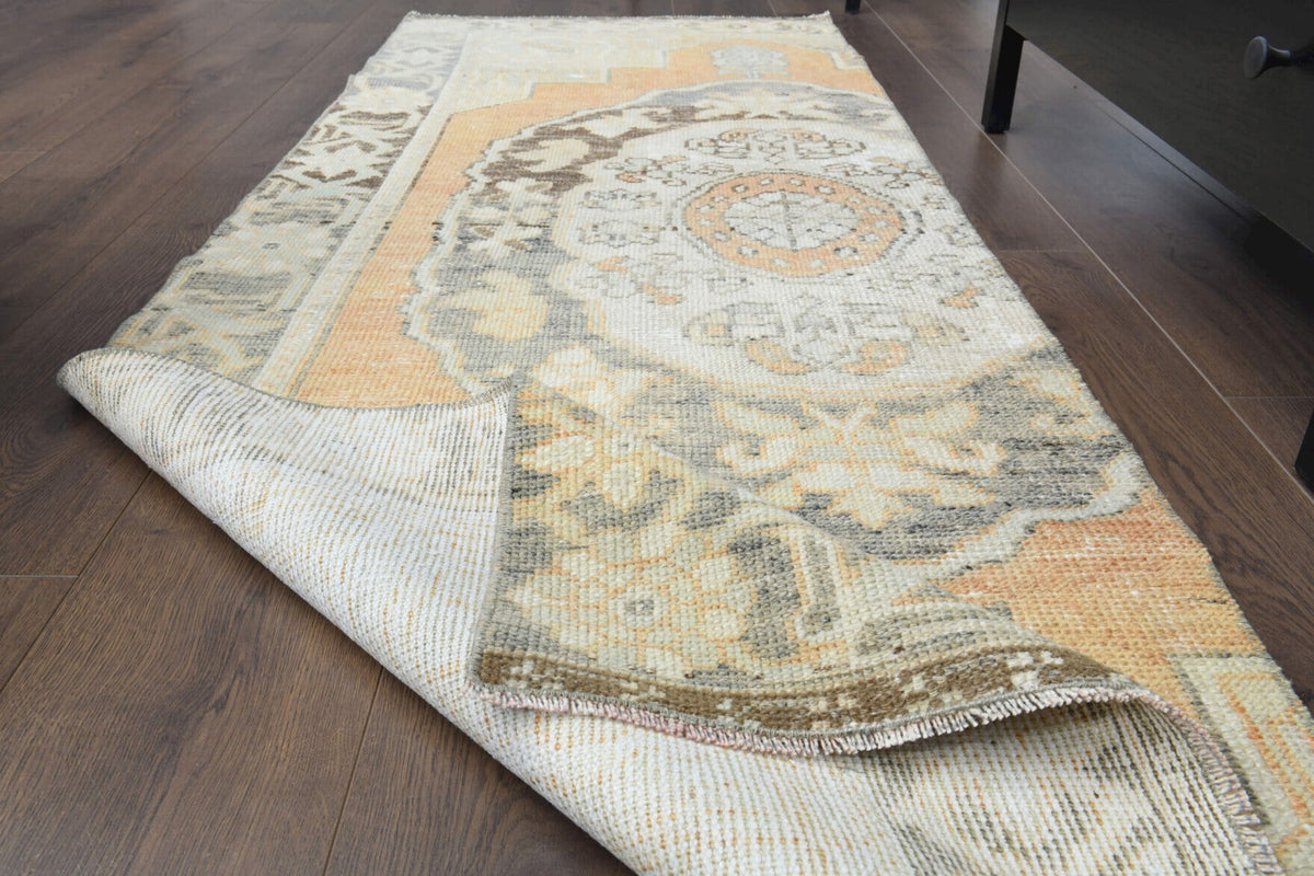 El yapımı vintage yolluk 76x213 cm oryantal desenli yün - kenar ve saçak detayı