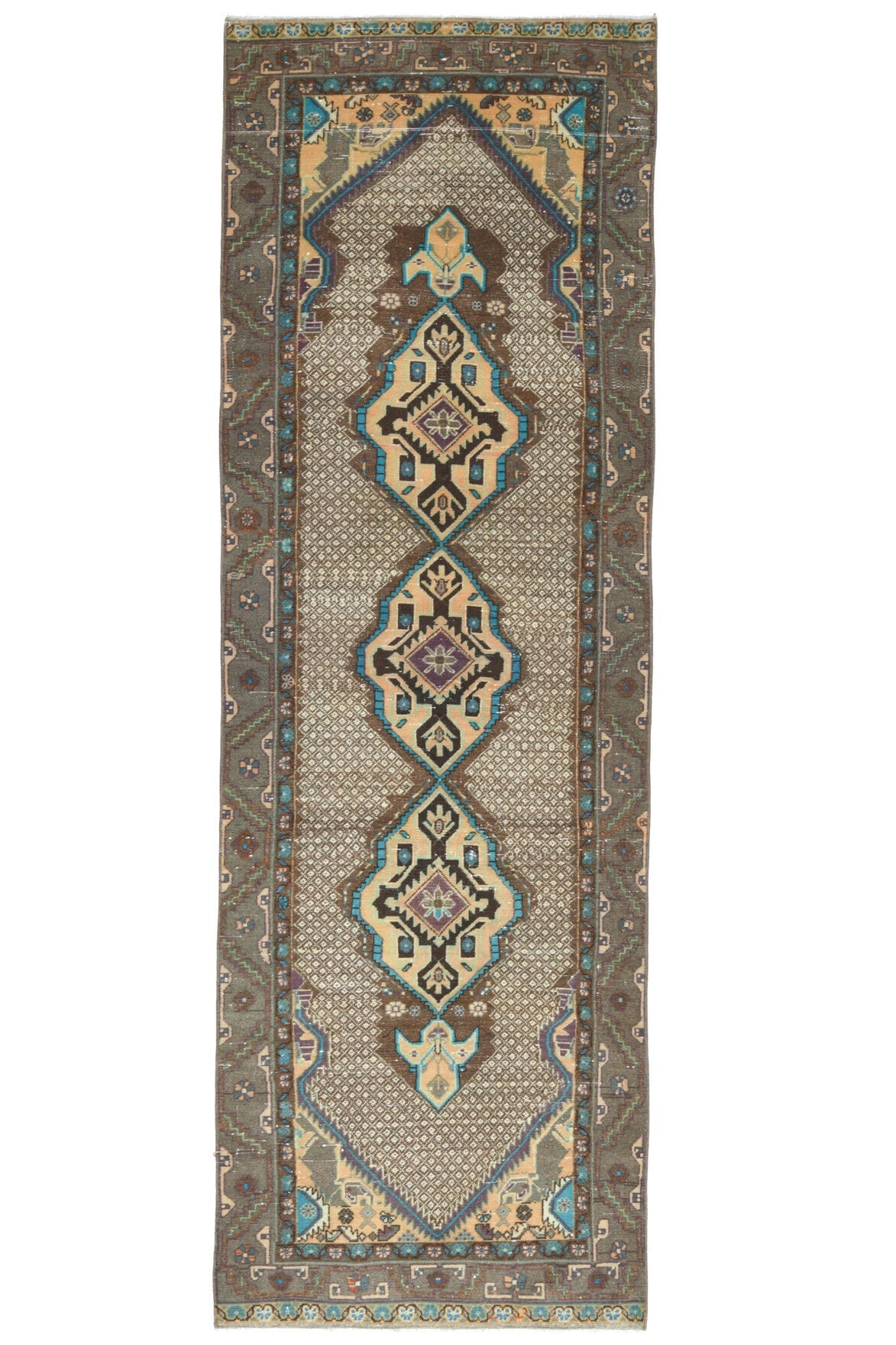 El yapımı vintage yolluk 97x305 cm oryantal desenli yün