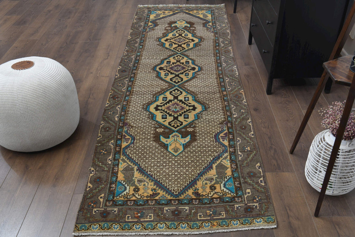 El yapımı vintage yolluk 97x305 cm oryantal desenli yün - detay görünümü