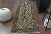 El yapımı vintage yolluk 97x305 cm oryantal desenli yün - detay görünümü