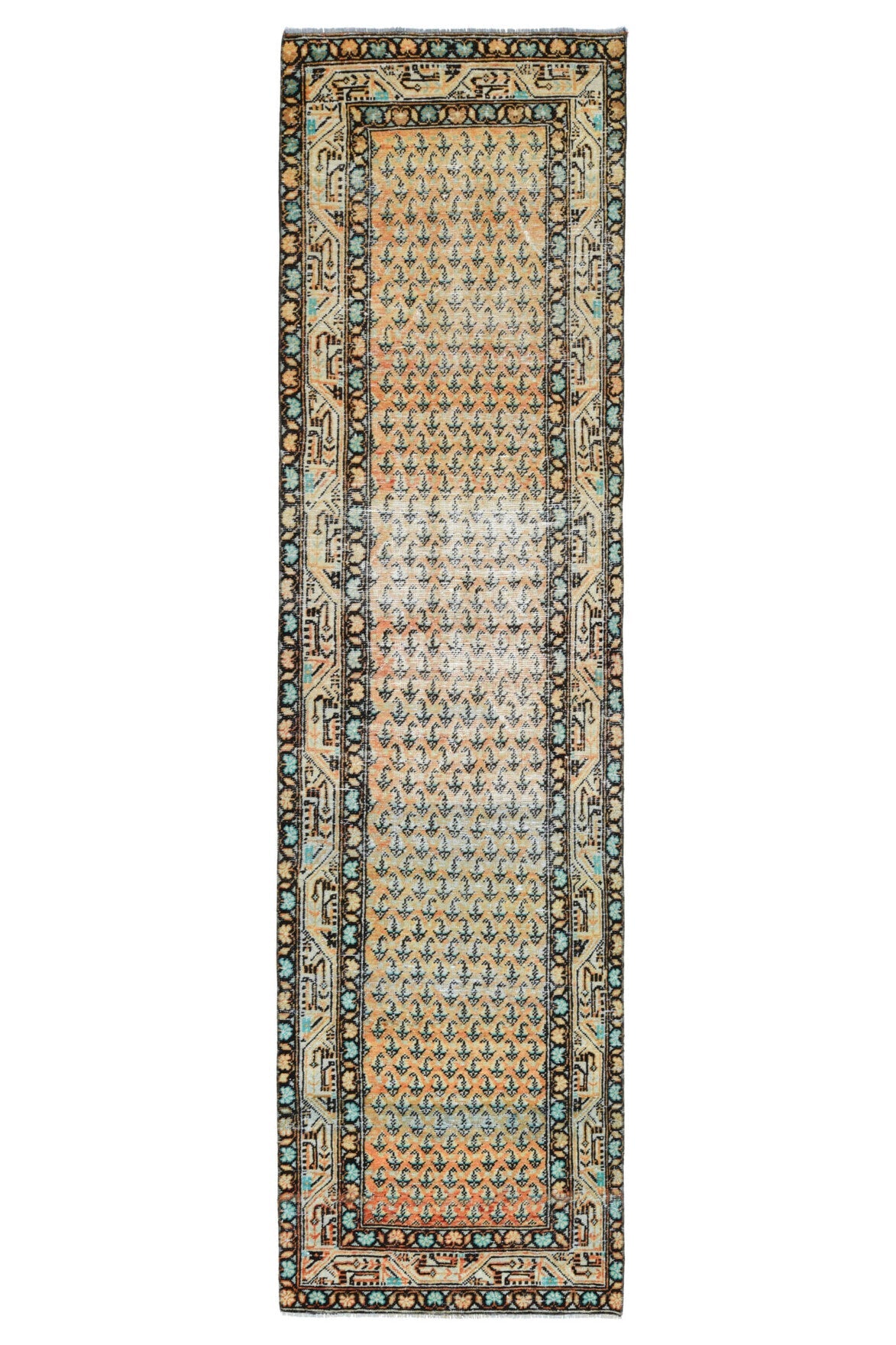El yapımı vintage yolluk 81x310 cm oryantal desenli yün