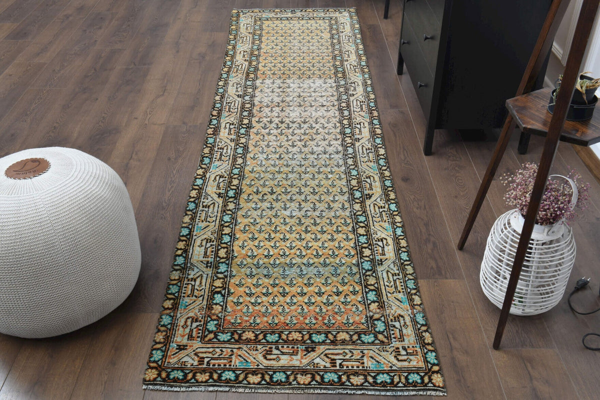 El yapımı vintage yolluk 81x310 cm oryantal desenli yün - detay görünümü
