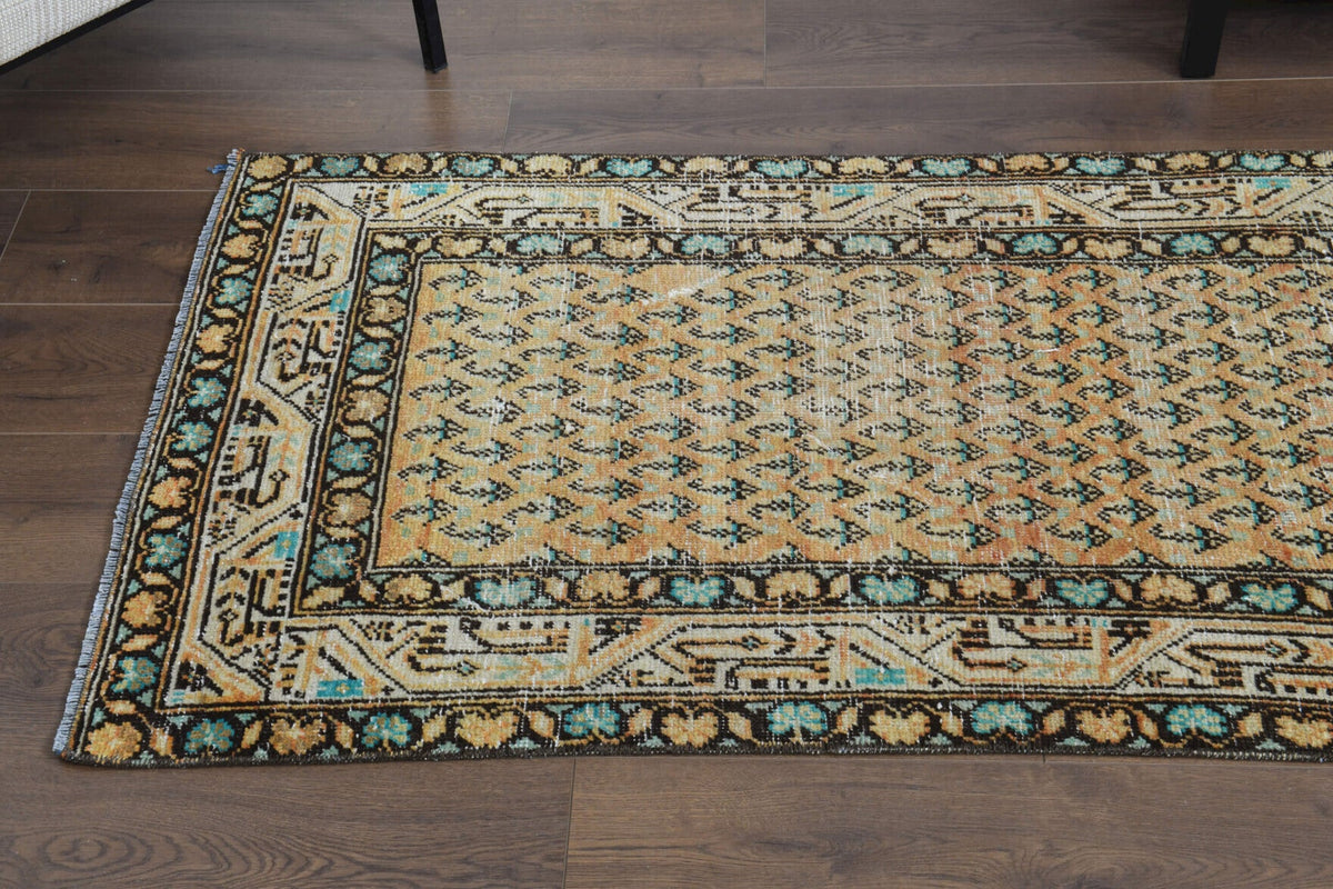 El yapımı vintage yolluk 81x310 cm oryantal desenli yün - üstten görünüm