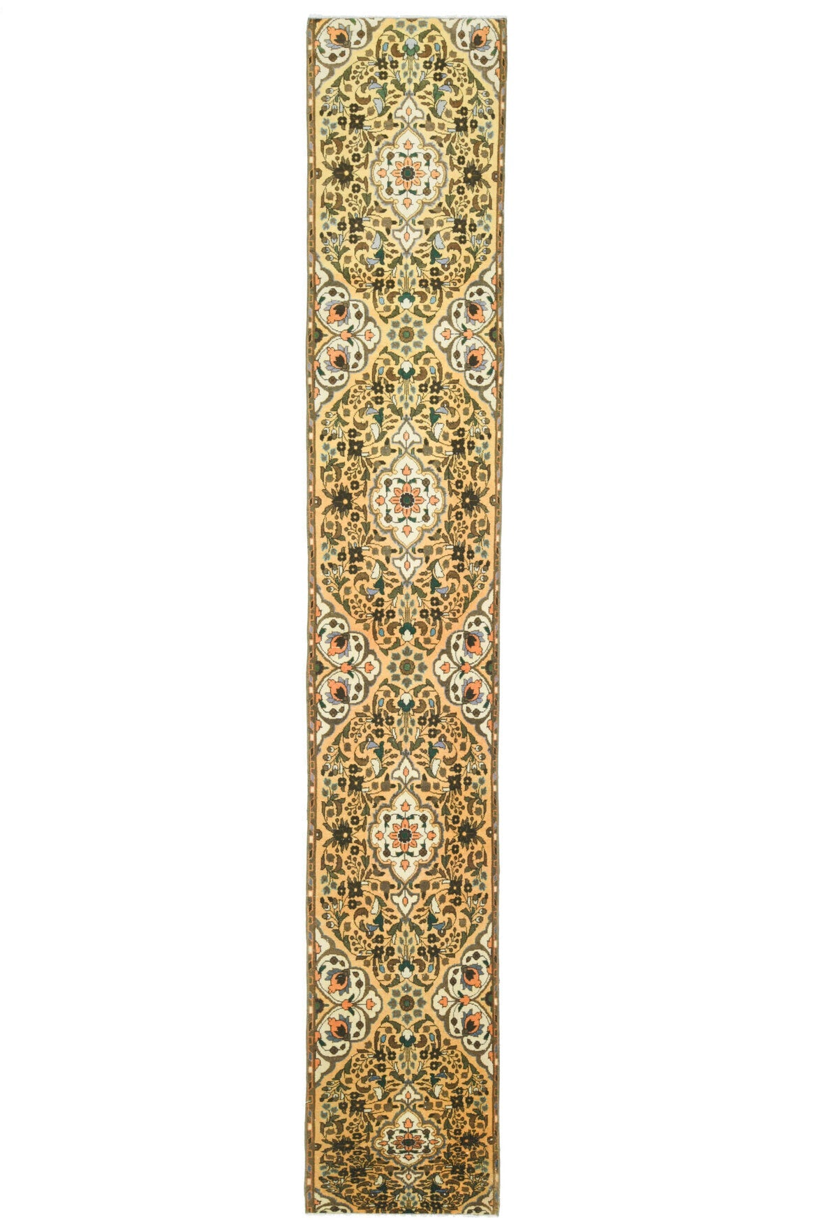 El yapımı vintage yolluk 58x378 cm oryantal desenli yün