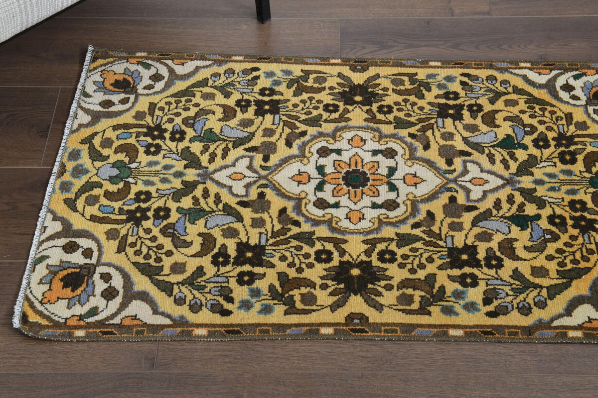 El yapımı vintage yolluk 58x378 cm oryantal desenli yün - üstten görünüm