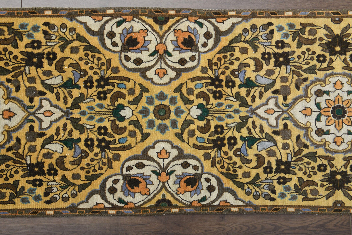 El yapımı vintage yolluk 58x378 cm oryantal desenli yün - açık alan görünümü