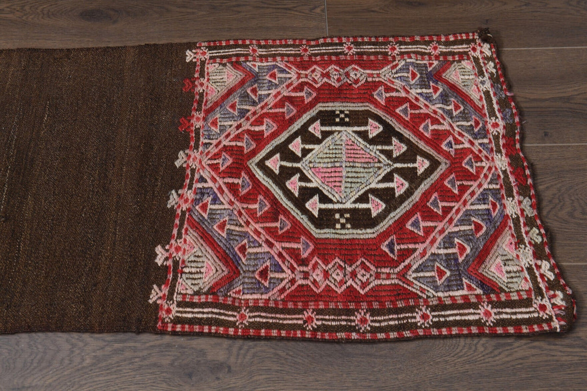 Brown & Red - Turkish Kilim Runner Rug