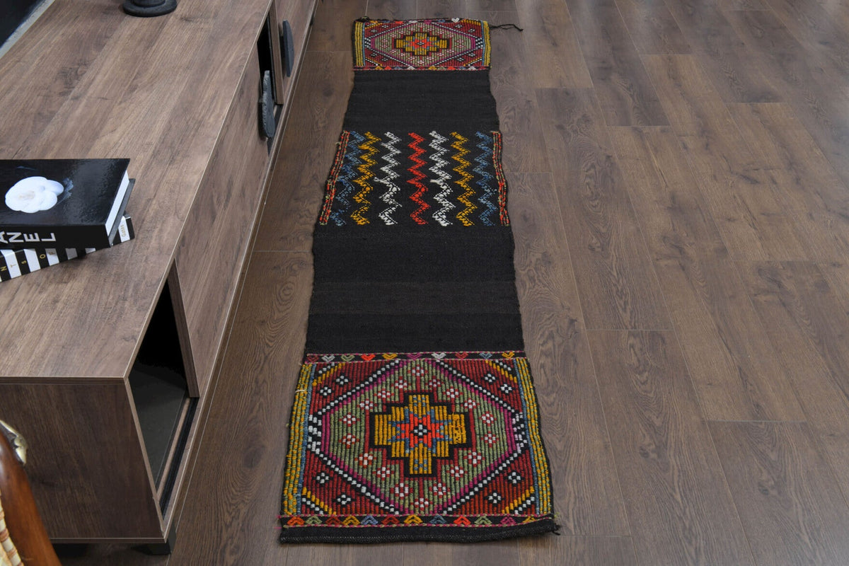 El yapımı vintage yolluk 48x229 cm oryantal desenli yün - detay görünümü