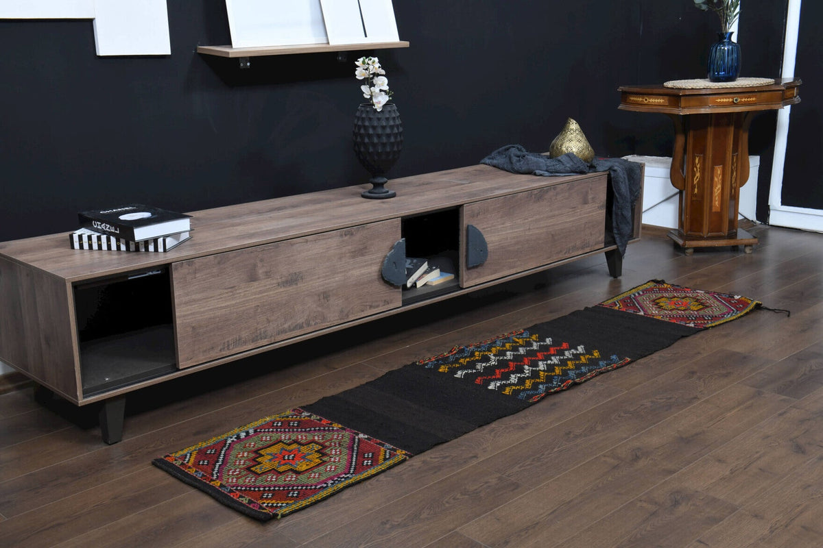 El yapımı vintage yolluk 48x229 cm oryantal desenli yün - üstten görünüm