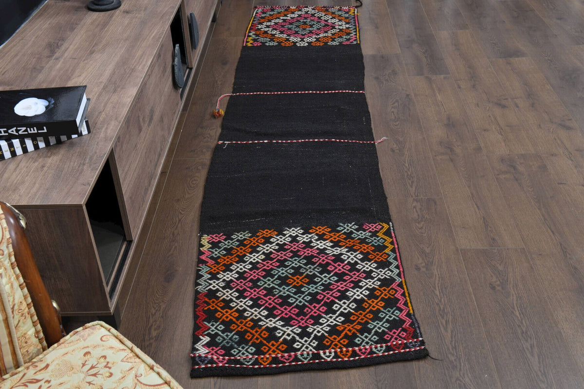 El yapımı vintage yolluk 61x269 cm oryantal desenli yün - detay görünümü