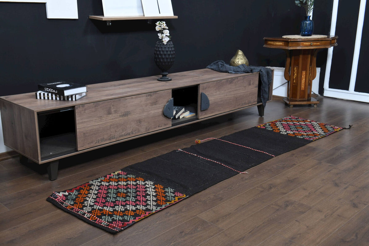 El yapımı vintage yolluk 61x269 cm oryantal desenli yün - üstten görünüm