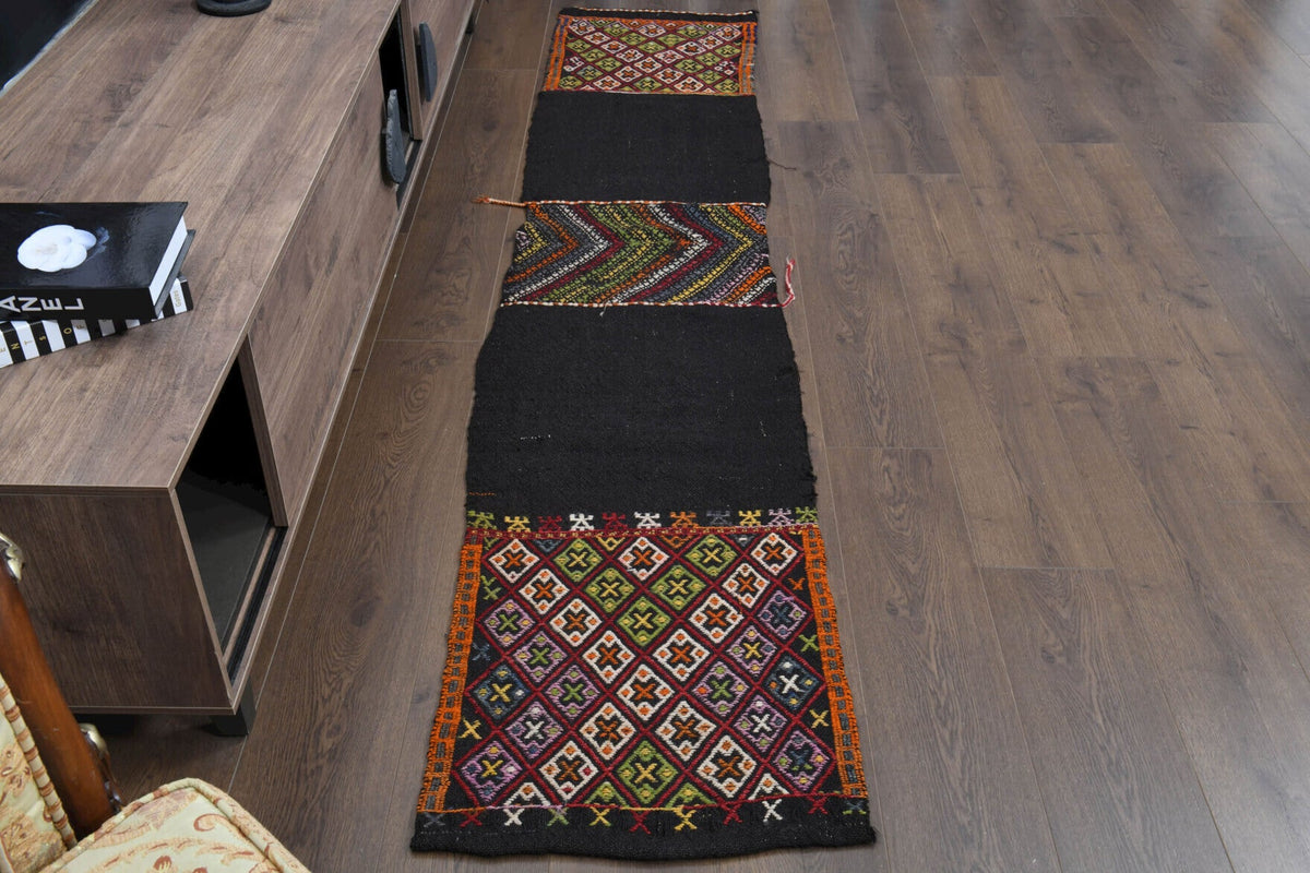 El yapımı vintage yolluk 51x259 cm oryantal desenli yün - detay görünümü