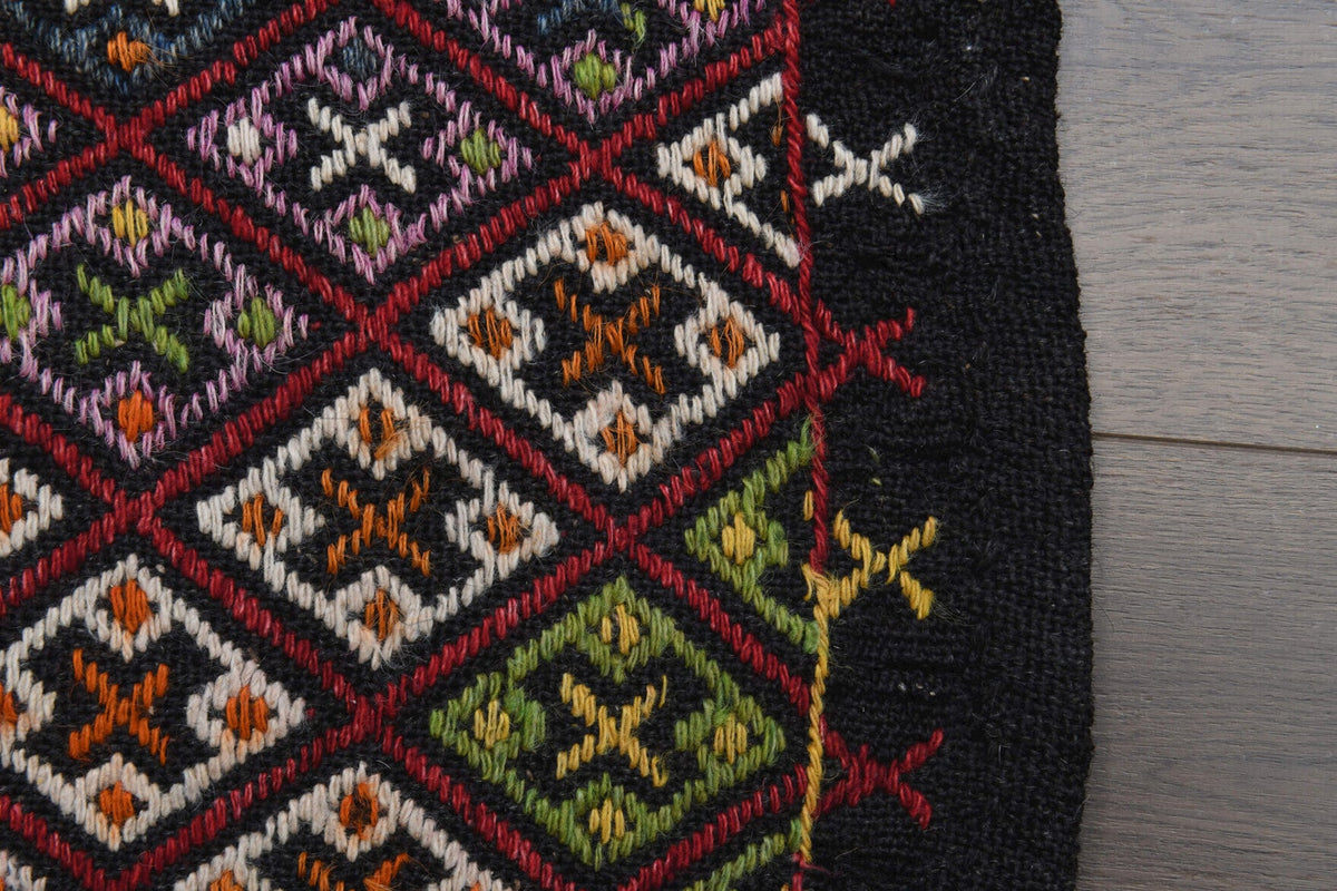 El yapımı vintage yolluk 51x259 cm oryantal desenli yün - kenar ve saçak detayı