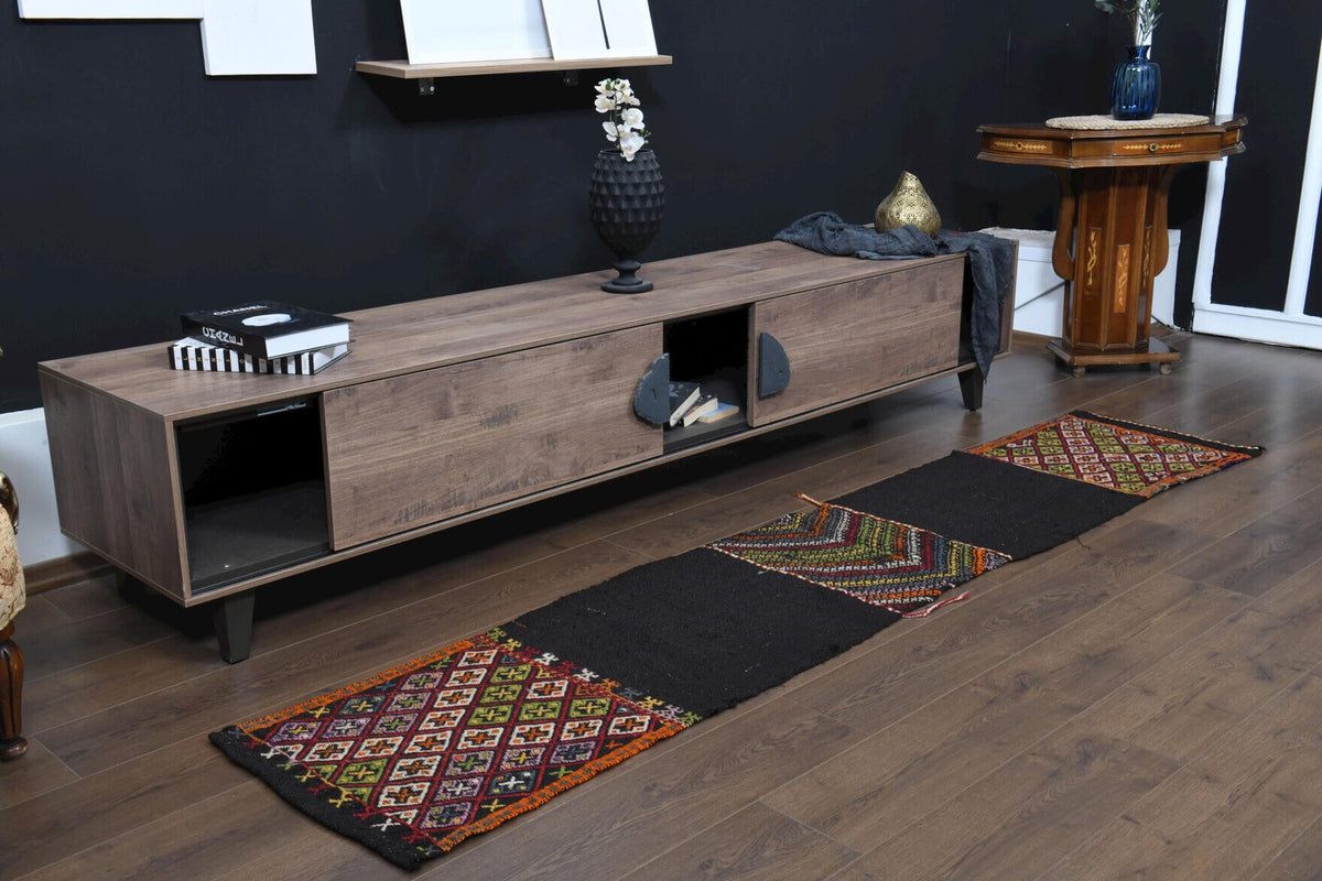El yapımı vintage yolluk 51x259 cm oryantal desenli yün - üstten görünüm