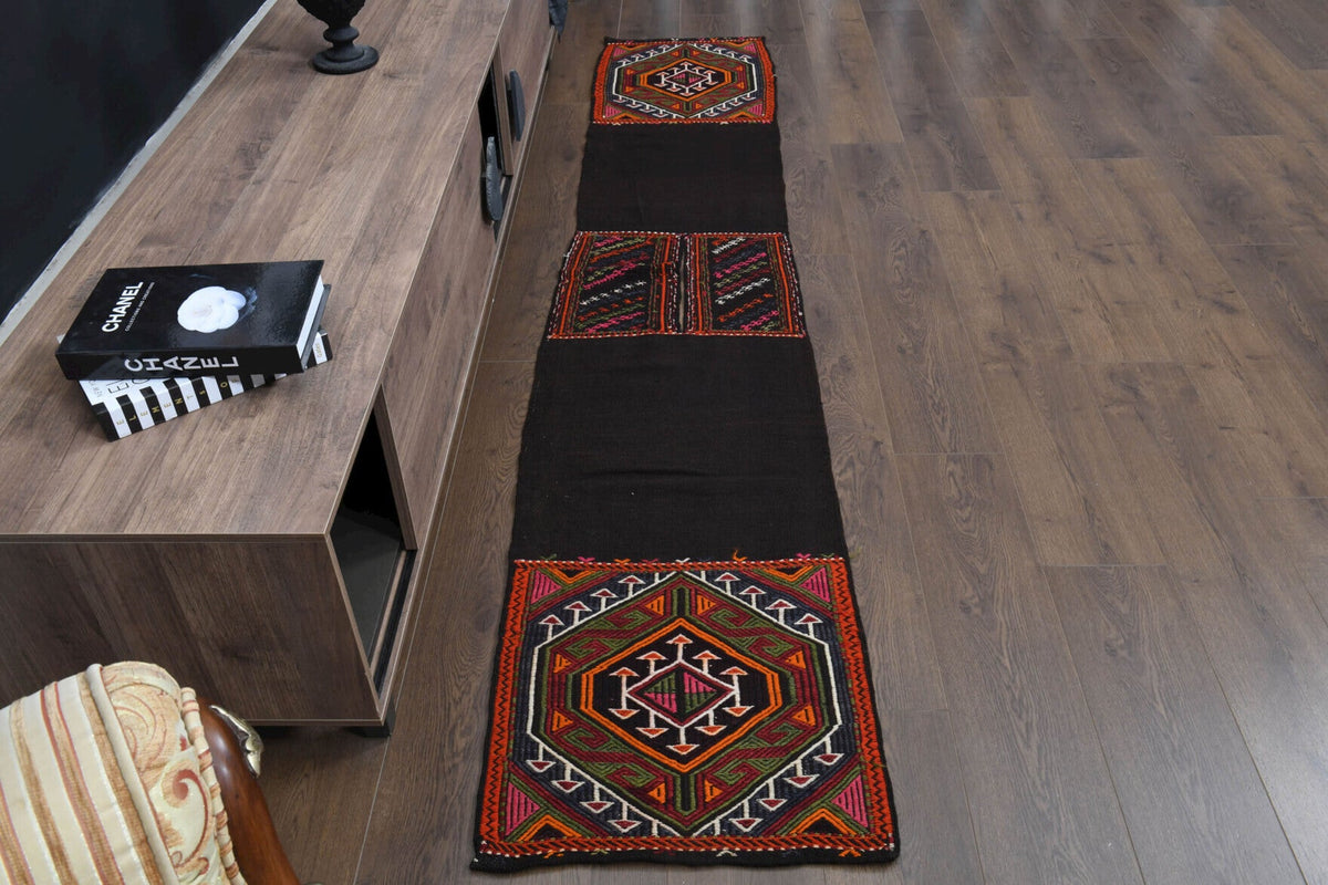 El yapımı vintage yolluk 51x269 cm oryantal desenli yün - detay görünümü