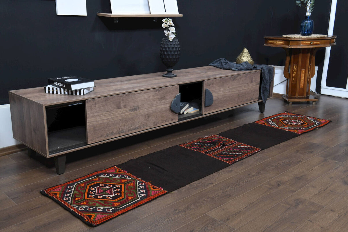El yapımı vintage yolluk 51x269 cm oryantal desenli yün - üstten görünüm