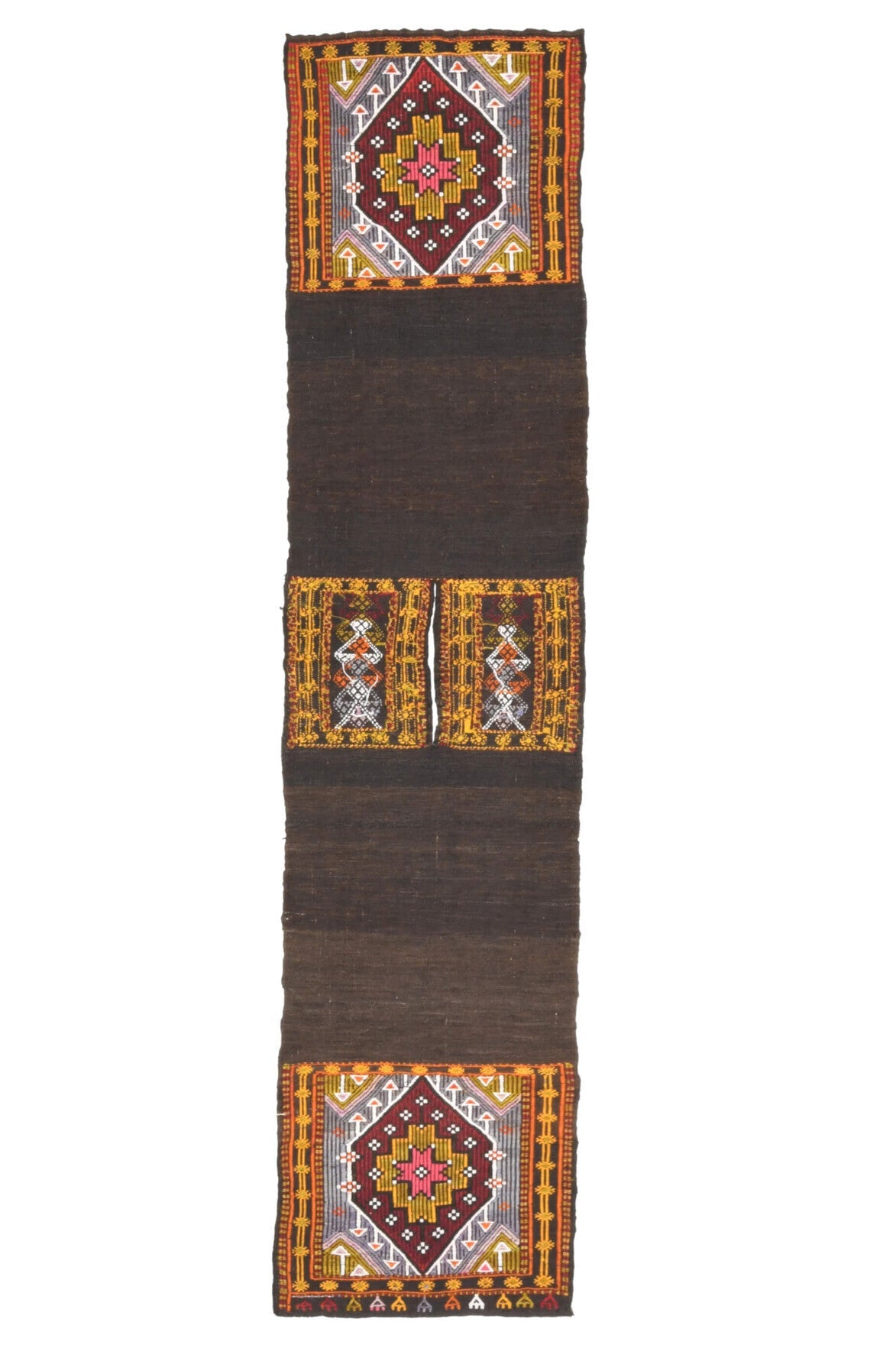 El yapımı vintage yolluk 48x216 cm oryantal desenli yün - detay görünümü