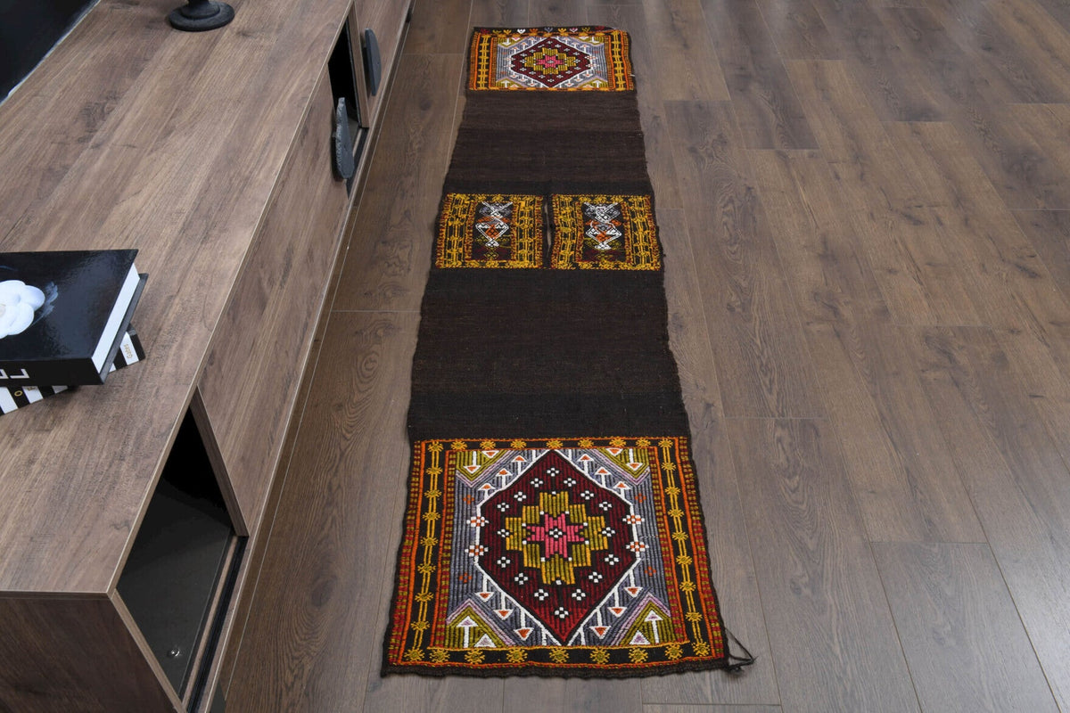 El yapımı vintage yolluk 48x216 cm oryantal desenli yün - detay görünümü