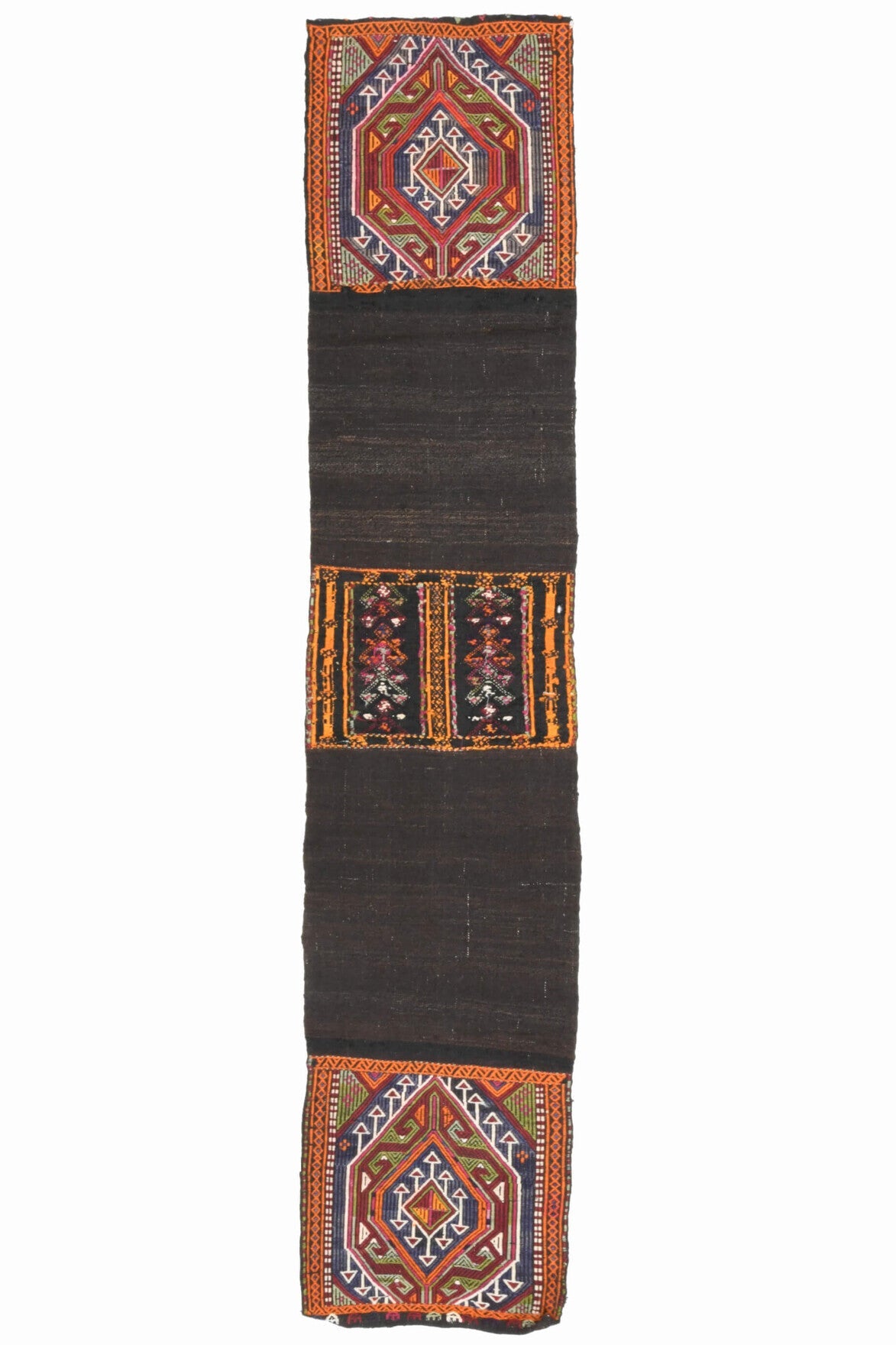 El yapımı vintage yolluk 48x241 cm oryantal desenli yün - detay görünümü